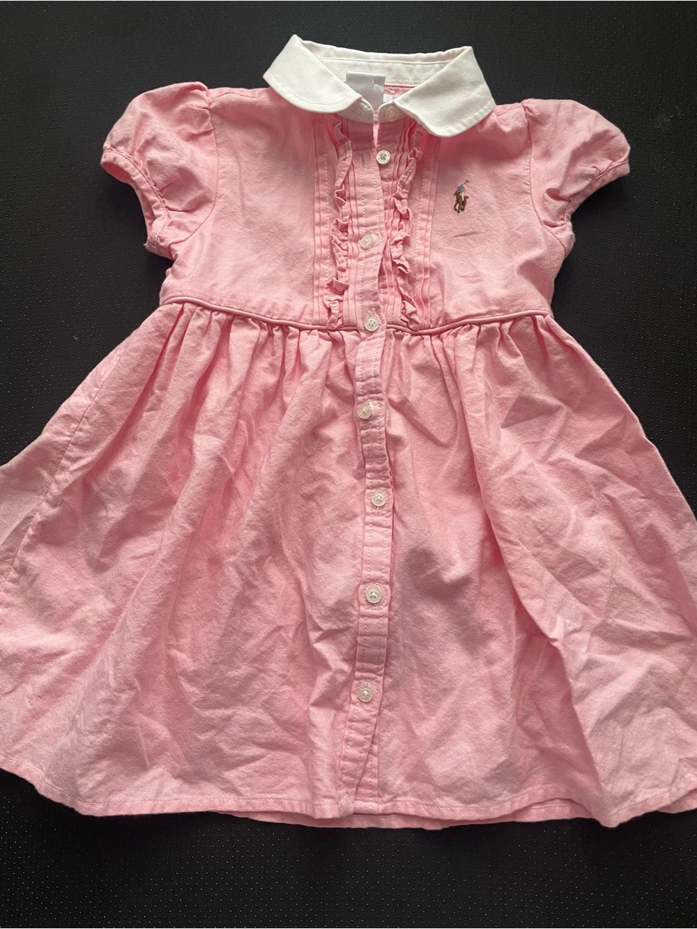 Ralph Lauren Pink Ruffle-Front Cotton Dress with White Collar